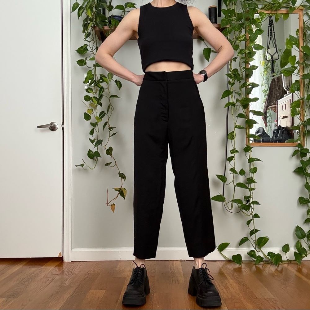 La Garconne Moderne Black Wide-Leg Slouchy 100% Wool Trousers Relaxed Fit - 26"